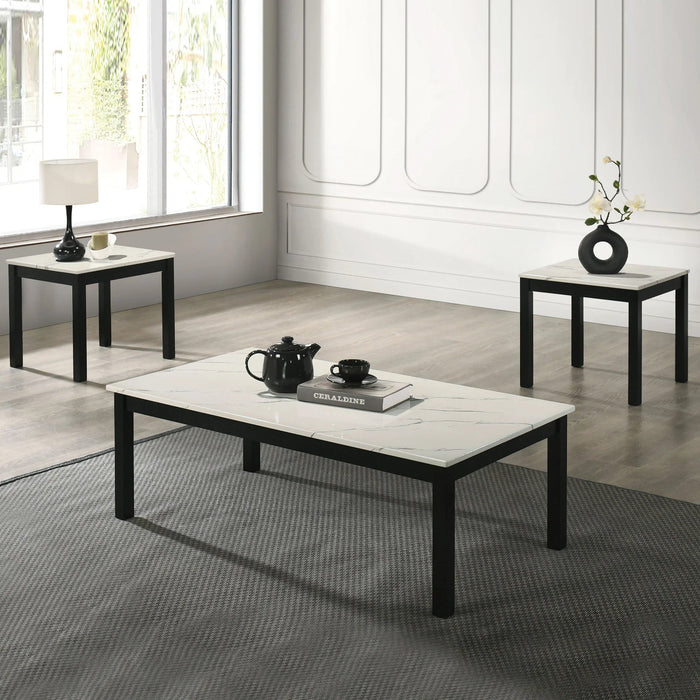 Findlay 3-Piece 47.5 in. Rectangle Faux Marble Top Coffee Table Set with Solid Wood Legs - Sweatfully