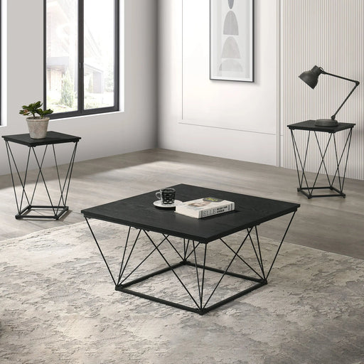 Whetstone 31.5" 3-Piece Coffee Table Set with Angular & Geometric Metal Base - Sweatfully