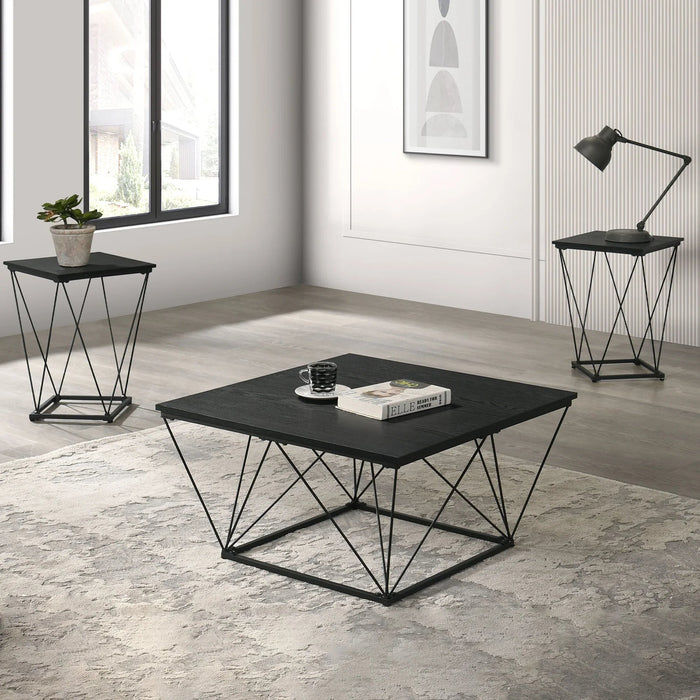 Whetstone 31.5" 3-Piece Coffee Table Set with Angular & Geometric Metal Base - Sweatfully