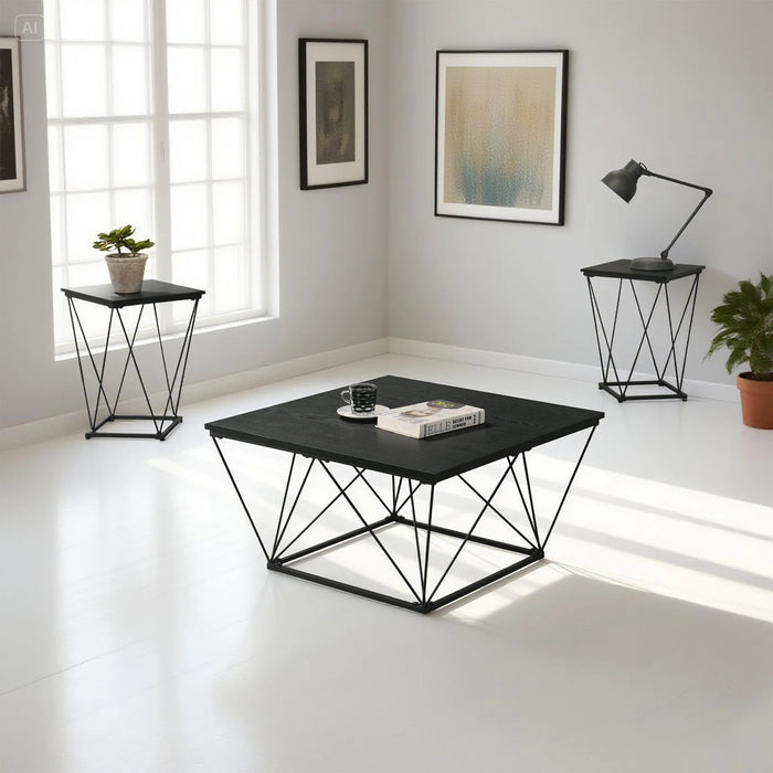 Whetstone 31.5" 3-Piece Coffee Table Set with Angular & Geometric Metal Base - Sweatfully