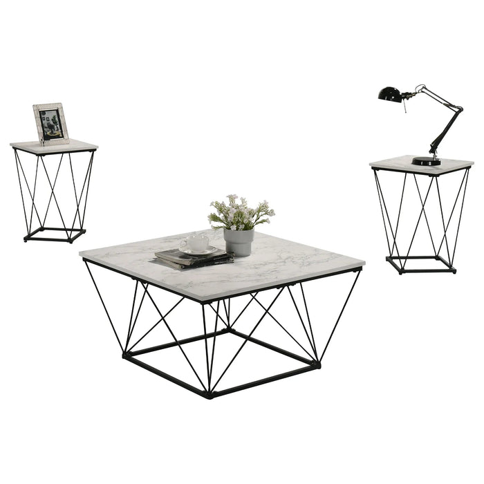 Whetstone 31.5" 3-Piece Coffee Table Set with Angular & Geometric Metal Base - Sweatfully