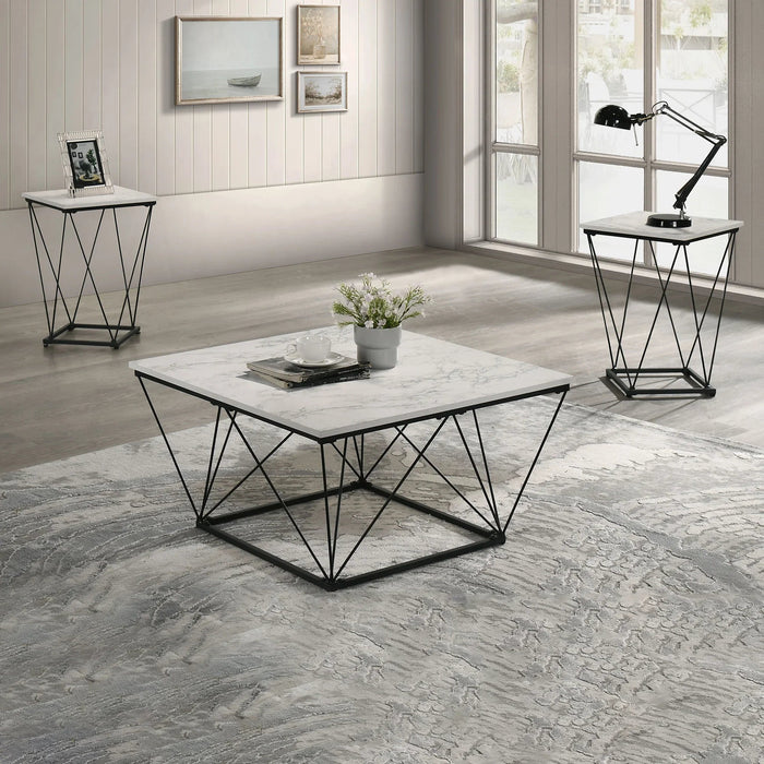 Whetstone 31.5" 3-Piece Coffee Table Set with Angular & Geometric Metal Base - Sweatfully