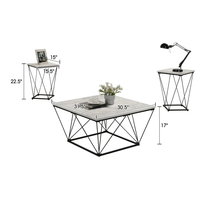 Whetstone 31.5" 3-Piece Coffee Table Set with Angular & Geometric Metal Base - Sweatfully