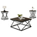 Borup Rustic 31.5" 3-Piece Coffee Table Set with Decorative Wrought Metal Side - Sweatfully