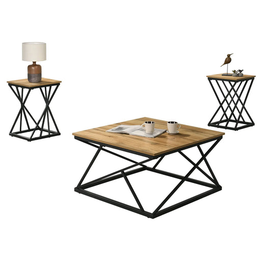 Borup Rustic 31.5" 3-Piece Coffee Table Set with Decorative Wrought Metal Side - Sweatfully