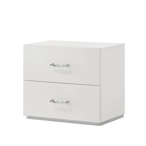 Stoholm Modern White Nightstand with 2-Drawer and Chrome Handles - Sweatfully