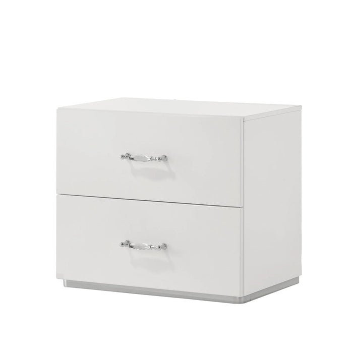 Stoholm Modern White Nightstand with 2-Drawer and Chrome Handles - Sweatfully