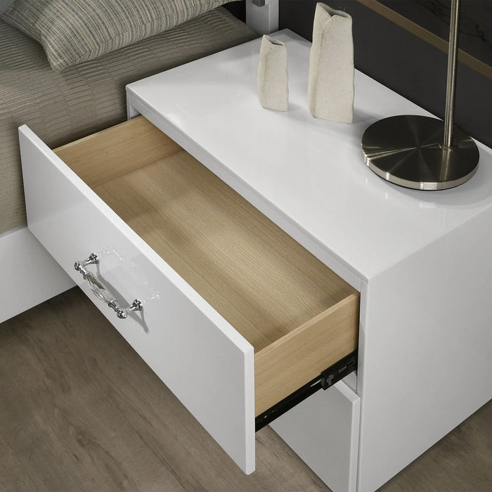 Stoholm Modern White Nightstand with 2-Drawer and Chrome Handles - Sweatfully