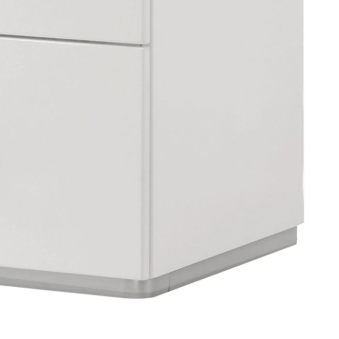 Stoholm Modern White Nightstand with 2-Drawer and Chrome Handles - Sweatfully