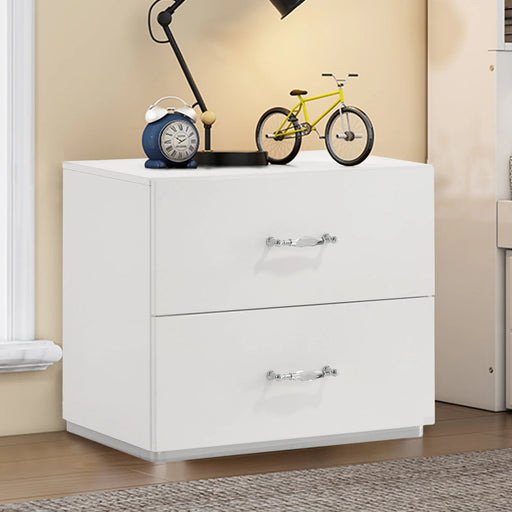 Stoholm Modern White Nightstand with 2-Drawer and Chrome Handles - Sweatfully