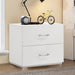 Stoholm Modern White Nightstand with 2-Drawer and Chrome Handles - Sweatfully