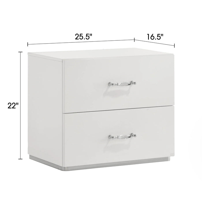 Stoholm Modern White Nightstand with 2-Drawer and Chrome Handles - Sweatfully