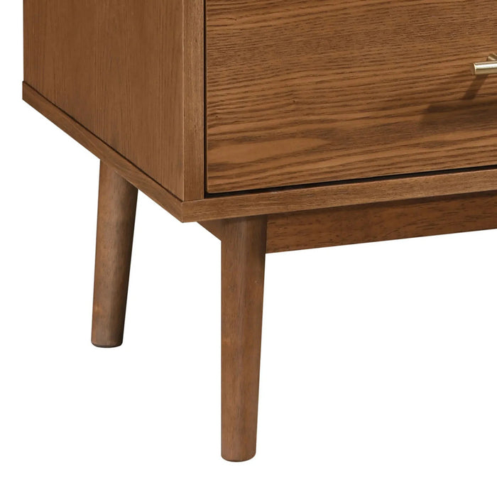 Tromso Mid-Century Modern 23" Walnut Nightstand with 2-Drawer and Round Tapered Legs - Sweatfully