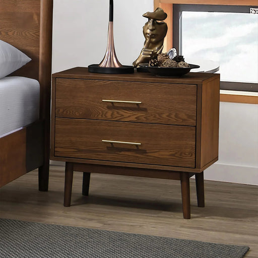 Tromso Mid-Century Modern 23" Walnut Nightstand with 2-Drawer and Round Tapered Legs - Sweatfully