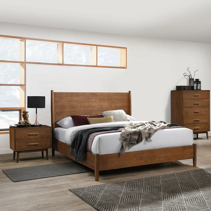Tromso Mid-Century Modern 23" Walnut Nightstand with 2-Drawer and Round Tapered Legs - Sweatfully