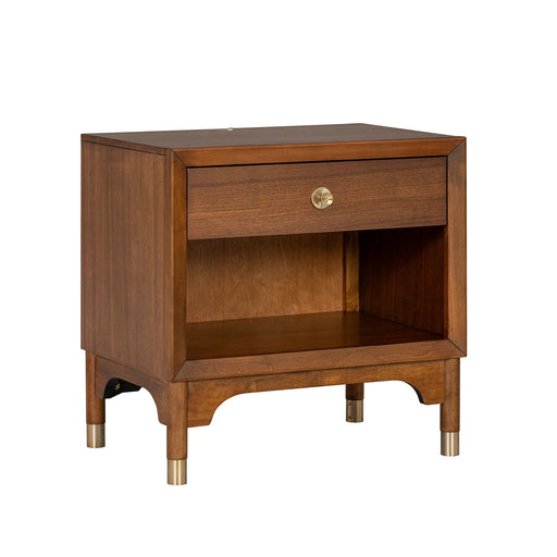 Hepburne Mid Century Walnut 1-Drawer 26 in. Nightstand with Touch Light - Sweatfully