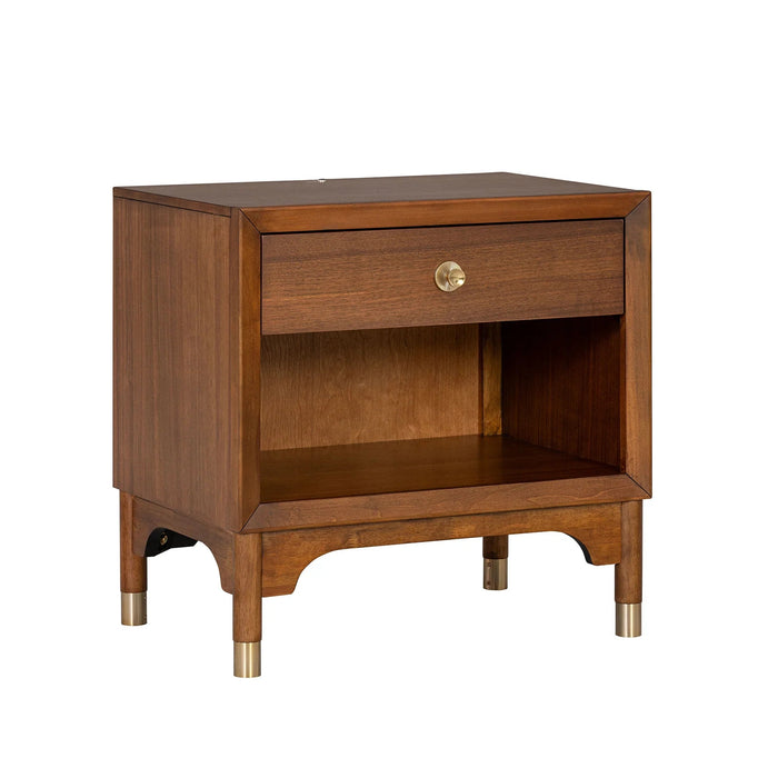 Hepburne Mid Century Walnut 1-Drawer 26 in. Nightstand with Touch Light - Sweatfully
