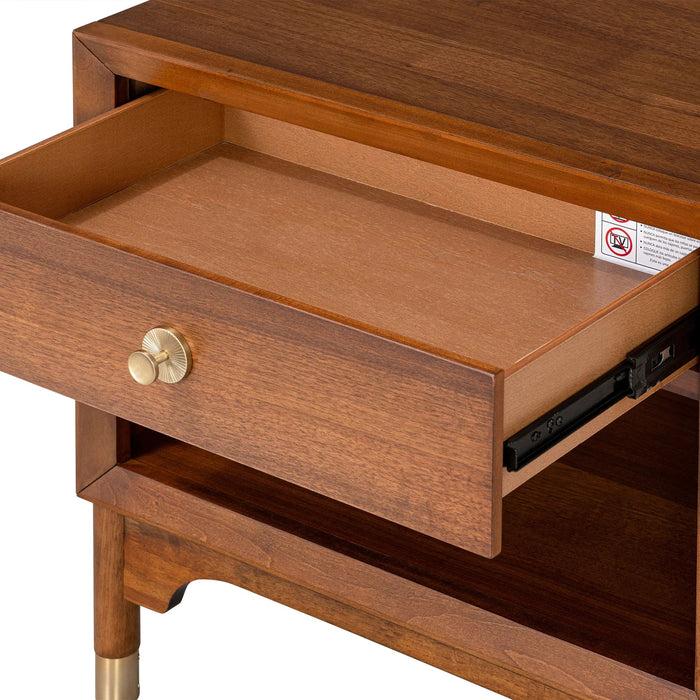 Hepburne Mid Century Walnut 1-Drawer 26 in. Nightstand with Touch Light - Sweatfully