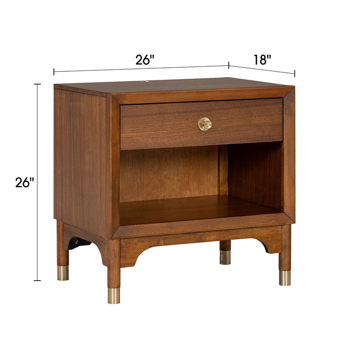 Hepburne Mid Century Walnut 1-Drawer 26 in. Nightstand with Touch Light - Sweatfully