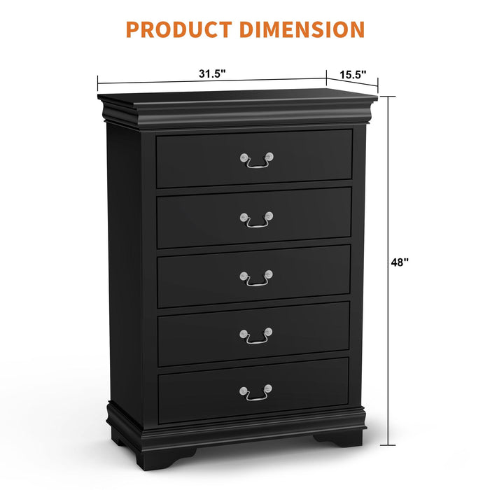 Transitional 5-Drawer 31.5 in. Wide Chest of Drawers with Bracket Feet - Sweatfully