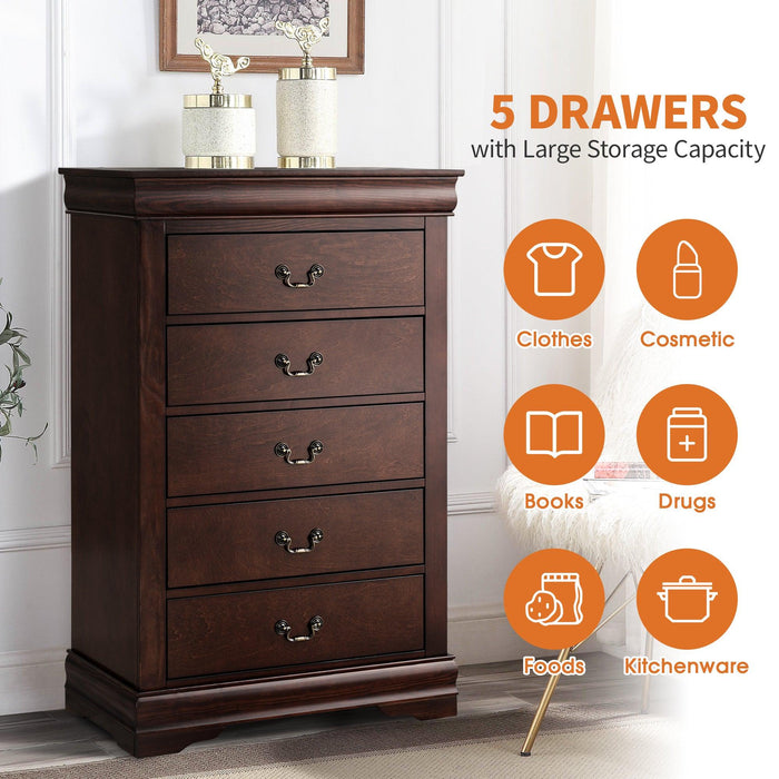 Transitional 5-Drawer 31.5 in. Wide Chest of Drawers with Bracket Feet - Sweatfully