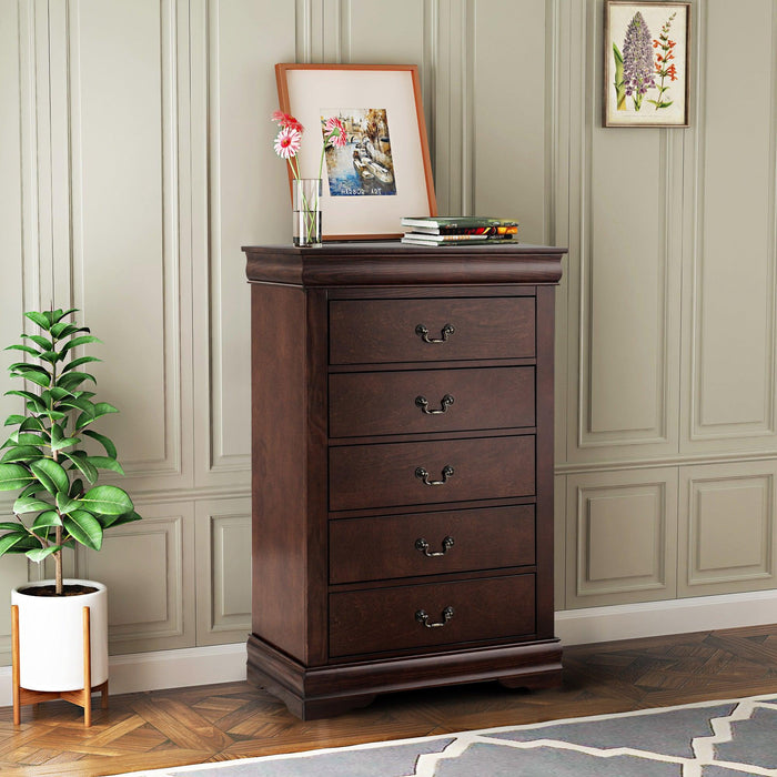 Transitional 5-Drawer 31.5 in. Wide Chest of Drawers with Bracket Feet - Sweatfully
