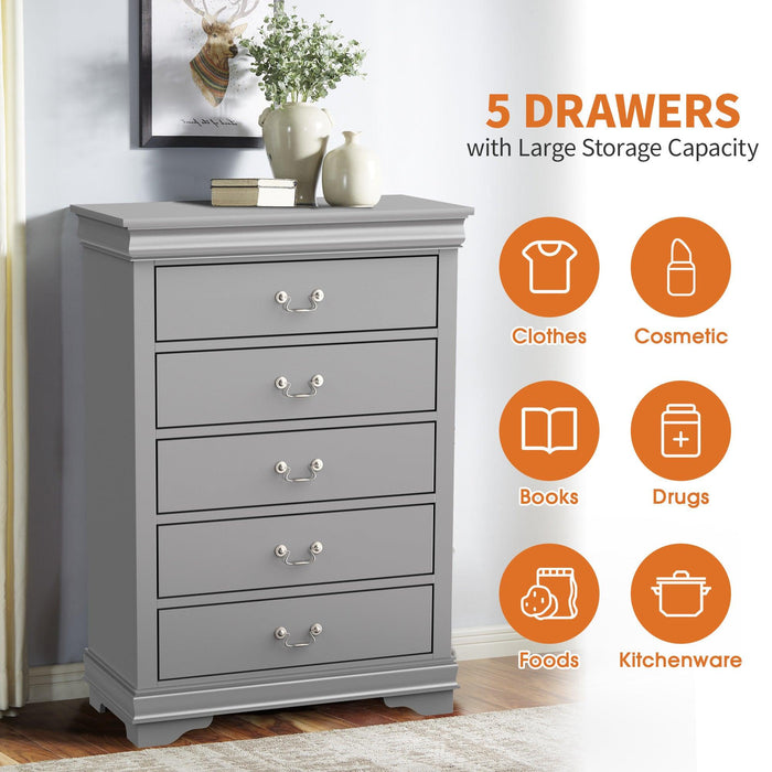 Transitional 5-Drawer 31.5 in. Wide Chest of Drawers with Bracket Feet - Sweatfully