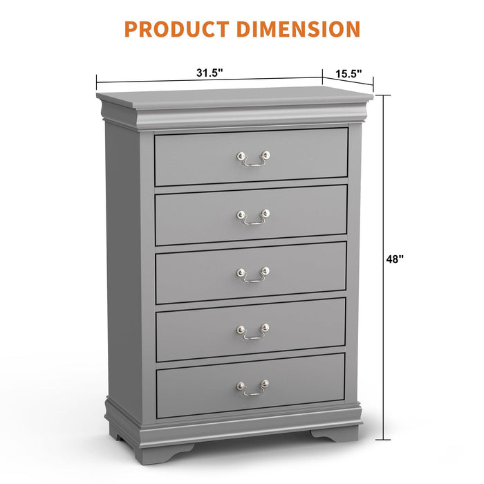 Transitional 5-Drawer 31.5 in. Wide Chest of Drawers with Bracket Feet - Sweatfully