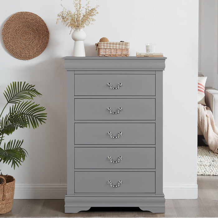 Transitional 5-Drawer 31.5 in. Wide Chest of Drawers with Bracket Feet - Sweatfully