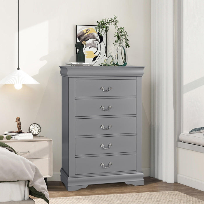 Transitional 5-Drawer 31.5 in. Wide Chest of Drawers with Bracket Feet - Sweatfully