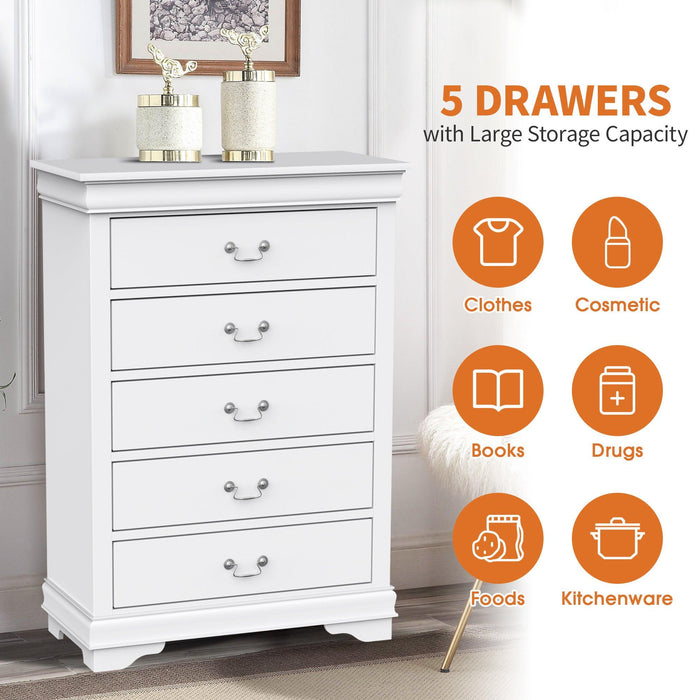 Transitional 5-Drawer 31.5 in. Wide Chest of Drawers with Bracket Feet - Sweatfully