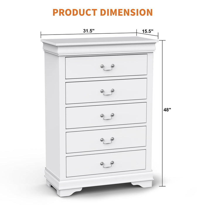 Transitional 5-Drawer 31.5 in. Wide Chest of Drawers with Bracket Feet - Sweatfully