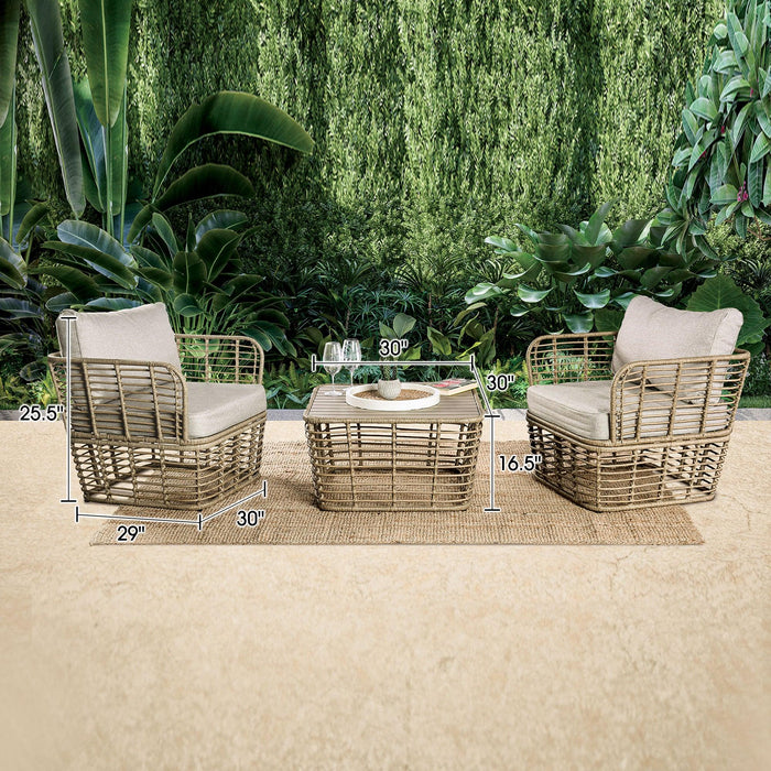 Johari Contemporary 3-Piece Outdoor Rattan Conversation Set - Sweatfully