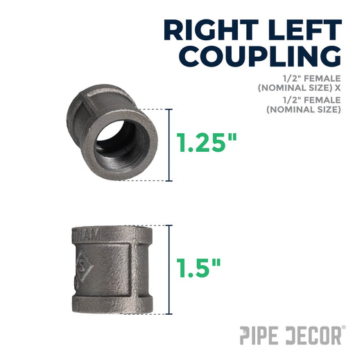 1/2 in. Black Right Left Coupling - Sweatfully