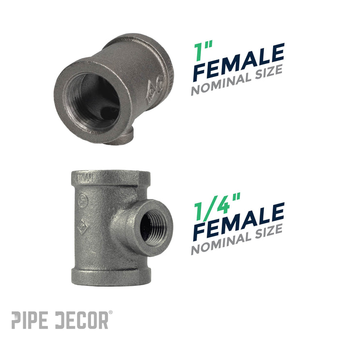 1 in. x 1 in. x 1/4 in. Black Reducing Tee - Sweatfully