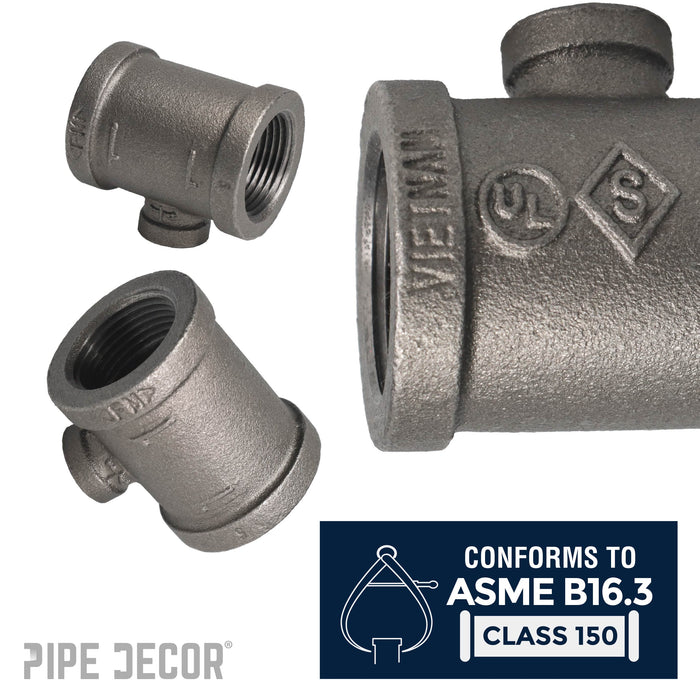 1 in. x 1 in. x 1/4 in. Black Reducing Tee - Sweatfully