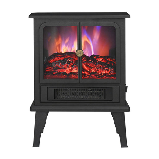 Black Electric Heater Free Standing Stove, 3D Flame Overheat Protection Adjustable Thermostat, 1500W - Sweatfully