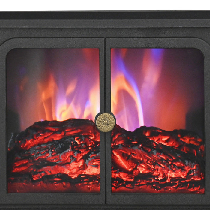Black Electric Heater Free Standing Stove, 3D Flame Overheat Protection Adjustable Thermostat, 1500W - Sweatfully