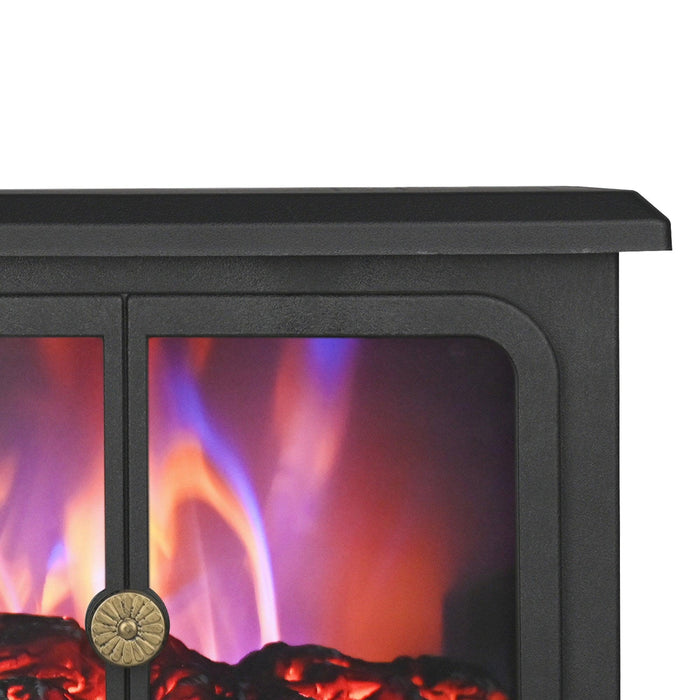 Black Electric Heater Free Standing Stove, 3D Flame Overheat Protection Adjustable Thermostat, 1500W - Sweatfully