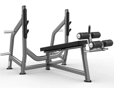 Decline Bench - Olympic - Muscle D Fitness -  Padded Foot Rollers - Plate Storage - Sweatfully