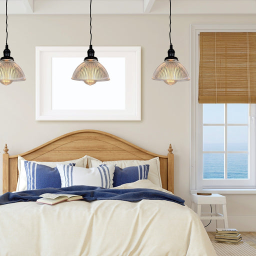 Factory Antique Glass Holophane Pendant Light - Sweatfully