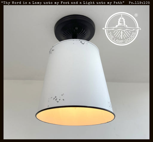 Farmhouse White Barn Metal Distressed Ceiling Light Fixture - Sweatfully