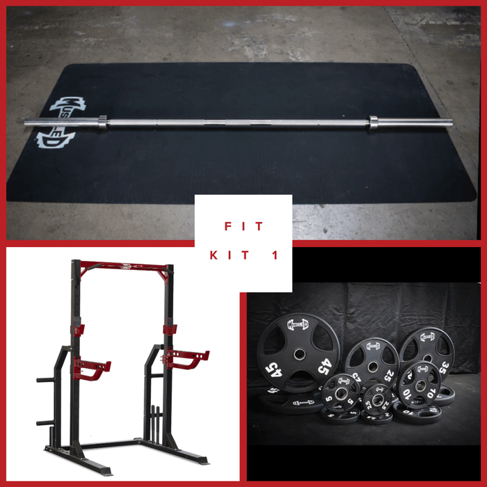 Compact Half Cage Complete Weight Kit - Muscle D Fitness - Storage Squat Rack Adjustable - Dip Handles - Sweatfully
