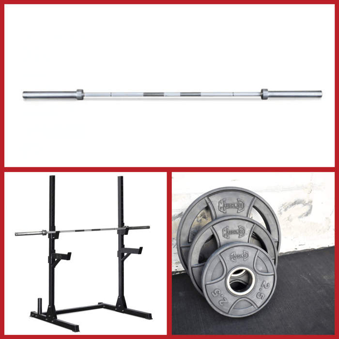 Compact Squat Stand Fitness Package - Muscle D - Vertical Bar Storage - Sweatfully