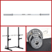 Compact Squat Stand Complete Weight Set - Muscle D Fitness - Adjustable Safety Guards - Vertical Bar Storage - Home Gym - Sweatfully