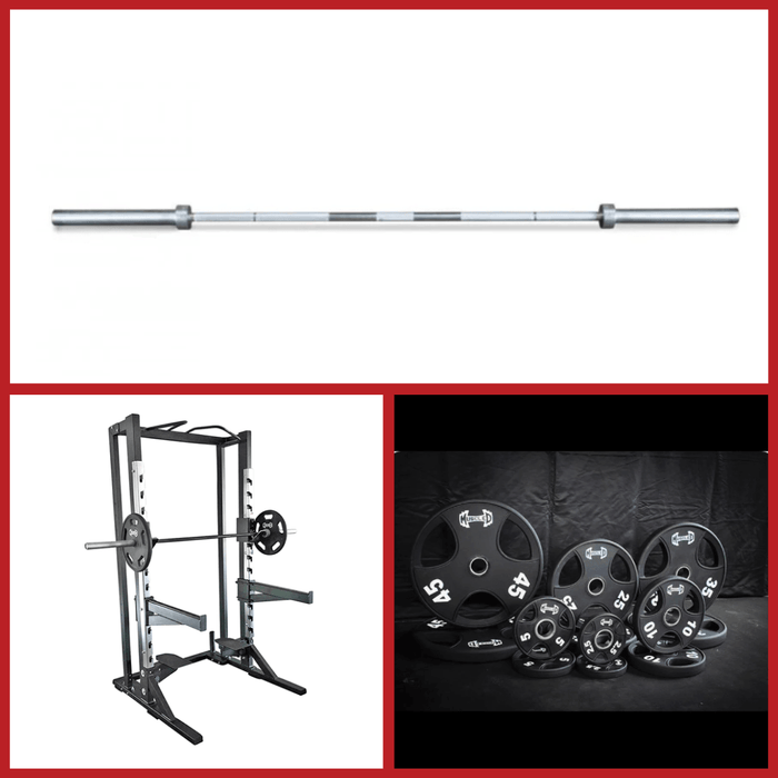 Deluxe Half Rack Complete Weight Set - Muscle D Fitness - Heavy Duty - Adjustable Safety Bars - Pull Up - Vertical Olympic Bar Storage - Sweatfully