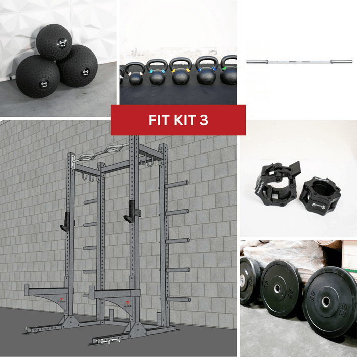 TGrip Commercial Half Rack Complete Kit - 3x3 Steel - Functional Multi-Grip Pull-Up - Bar & Plate Storage - J-Hooks - Sweatfully