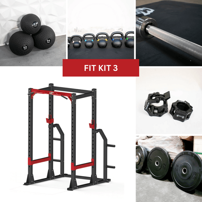Compact Power Cage Complete Weight Set - Muscle D Fitness - Adjustable Squat Rack - Gym Storage - Chin up Bar Home Gym - Sweatfully