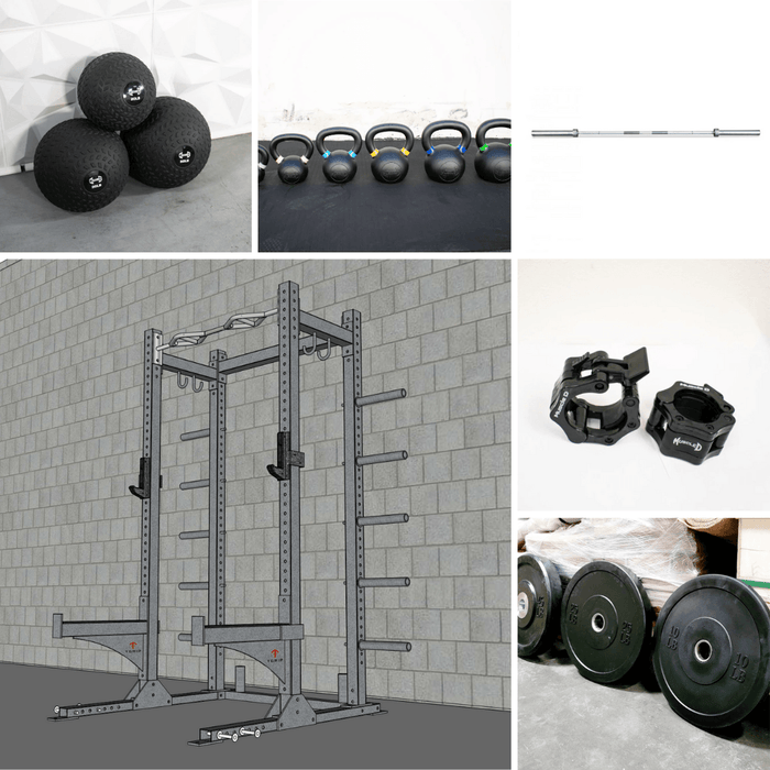 TGrip Commercial Half Rack Complete Kit - 3x3 Steel - Functional Multi-Grip Pull-Up - Bar & Plate Storage - J-Hooks - Sweatfully