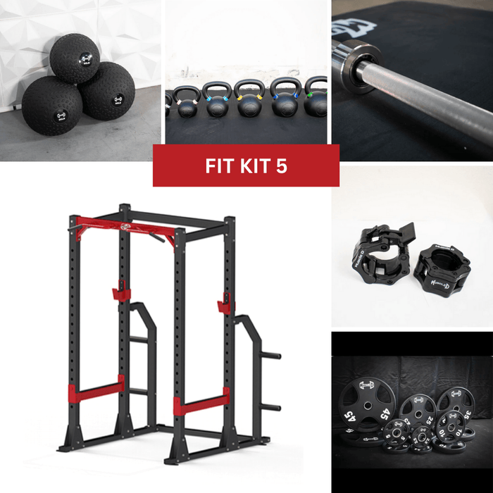 Compact Power Cage Complete Weight Set - Muscle D Fitness - Adjustable Squat Rack - Gym Storage - Chin up Bar Home Gym - Sweatfully